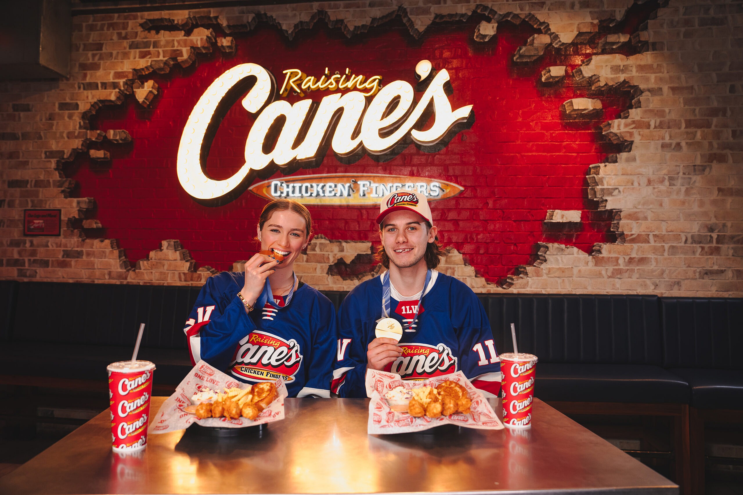 Caroline Harvey and Jack Hughes at Raising Cane's
